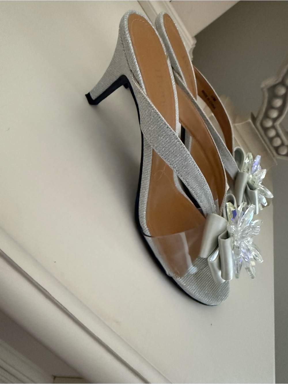 J.Renee Silver Iridescent Crystal Flower Slingback Mules - Picture 4 of 5
